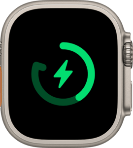 écran de l'Apple Watch Ultra avec l'icône limite de recharge optimisée active